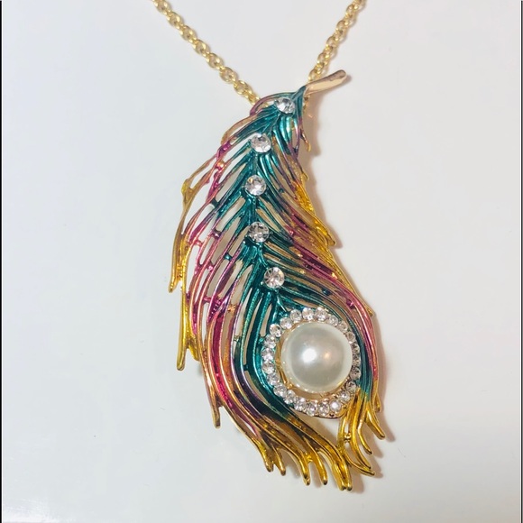Jewelry - Peacock Feather Goldtone Brooch/Pendant w/chain